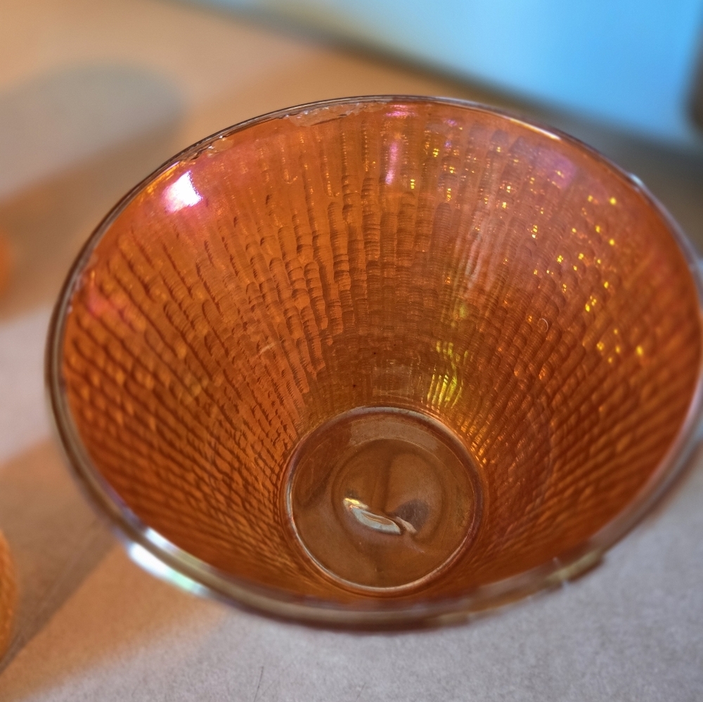 Vintage Small Jeannette Glasses in Marigold Orange / Carnival Glass - Picture 5 of 7